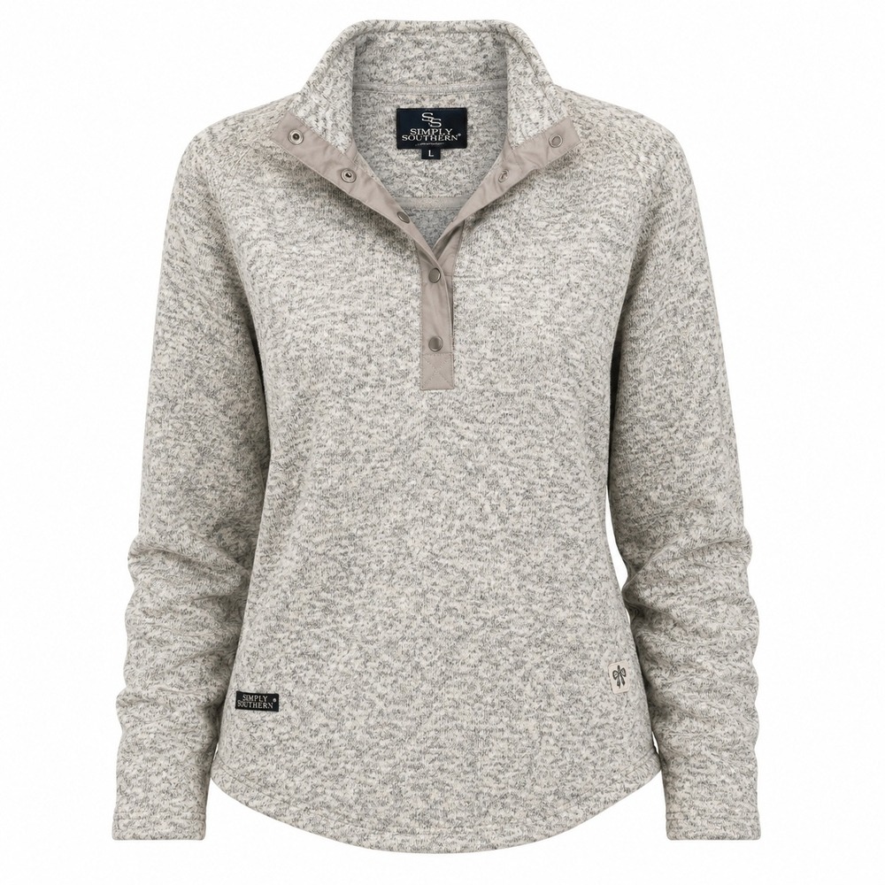 Simply Southern Pullover L Polyester Marled Grey Preppy Cozy Cabin Fleece